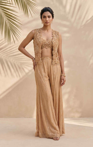 Ilaria gold jacket, blouse and palazzo set