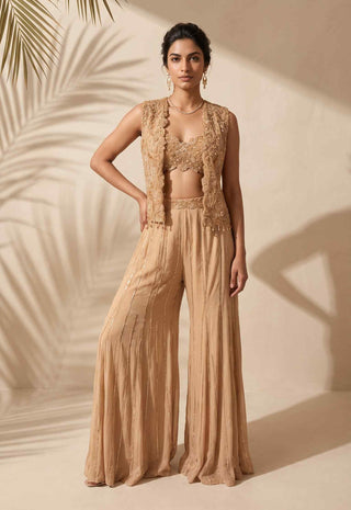 Ilaria gold jacket, blouse and palazzo set