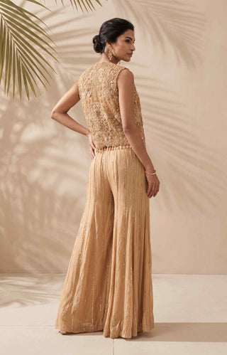 Ilaria gold jacket, blouse and palazzo set