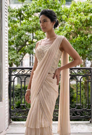 Florencia ivory pre-stitched sari with corset