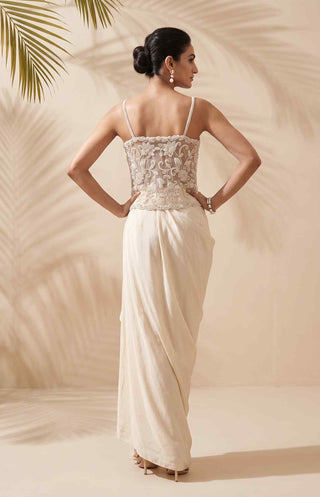 Opaline ivory embroidered top with draped skirt