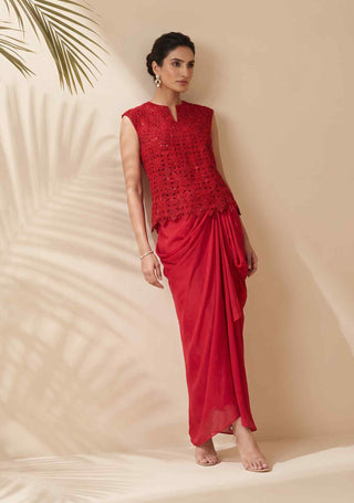 Vivana red cutout top with draped skirt