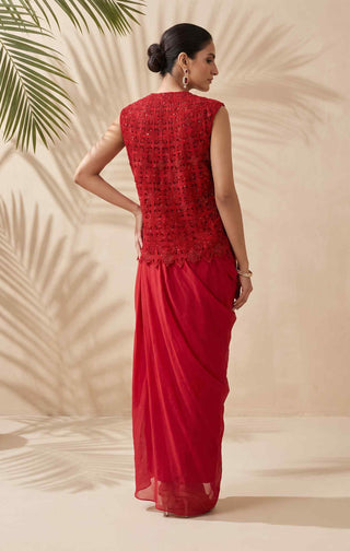 Vivana red cutout top with draped skirt