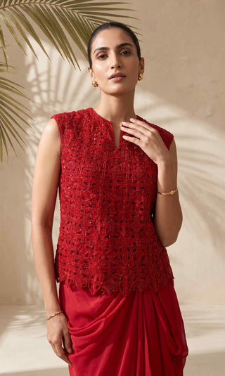 Vivana red cutout top with draped skirt