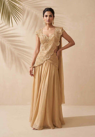 Hazel gold pre-stitched sari with blouse