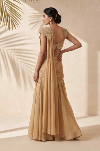 Hazel gold pre-stitched sari with blouse