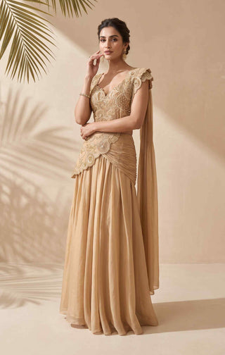 Hazel gold pre-stitched sari with blouse