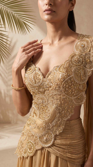 Hazel gold pre-stitched sari with blouse