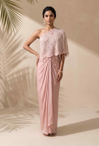 Rosalie pink cape and draped skirt set