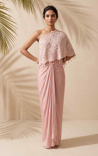 Rosalie pink cape and draped skirt set
