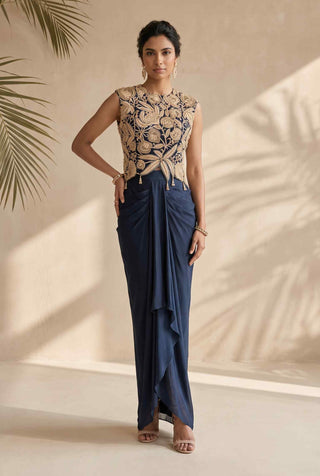 Beryl blue crop top with draped skirt