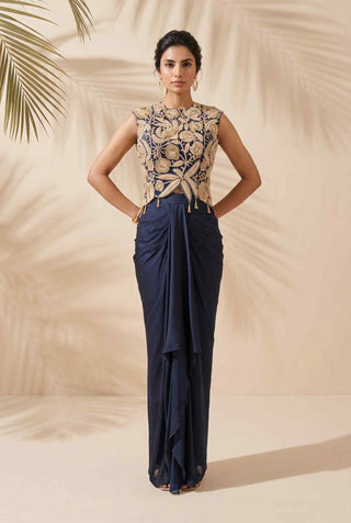 Beryl blue crop top with draped skirt