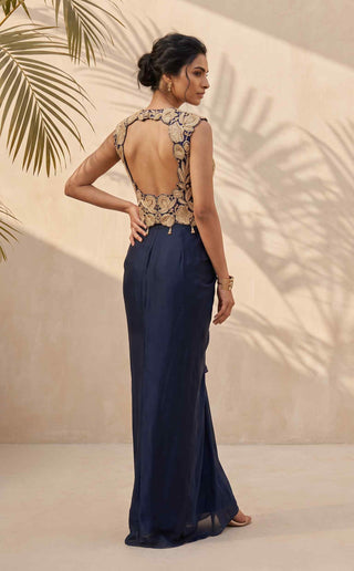 Beryl blue crop top with draped skirt