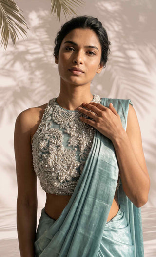 Verena green pre-stitched sari with blouse