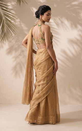 Camille gold pre-stitched sari with jewelled blouse