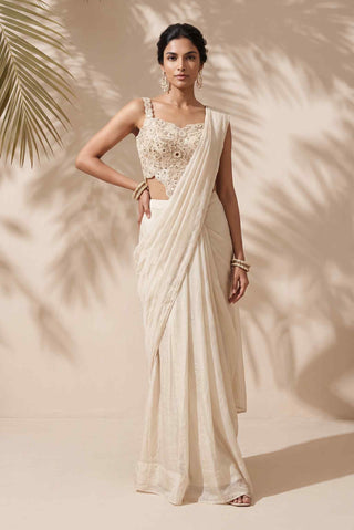 Dahlia ivory pre-stitched sari with corset