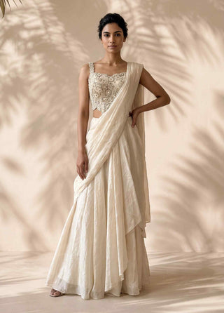 Dahlia ivory pre-stitched sari with corset