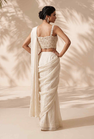 Dahlia ivory pre-stitched sari with corset