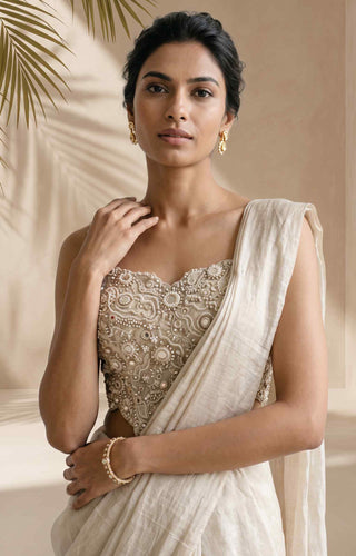 Dahlia ivory pre-stitched sari with corset