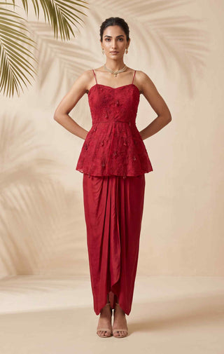 Valentina red peplum and dhoti