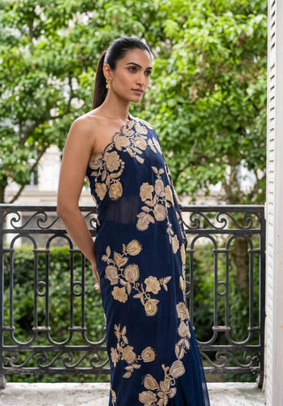 Celestine navy blue cape and sharara set