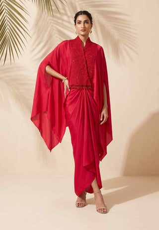 Maribel maroon kaftan top and dhoti set