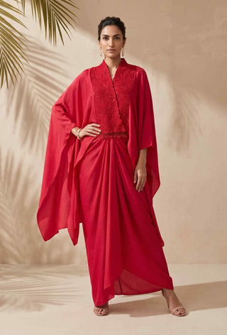 Maribel maroon kaftan top and dhoti set