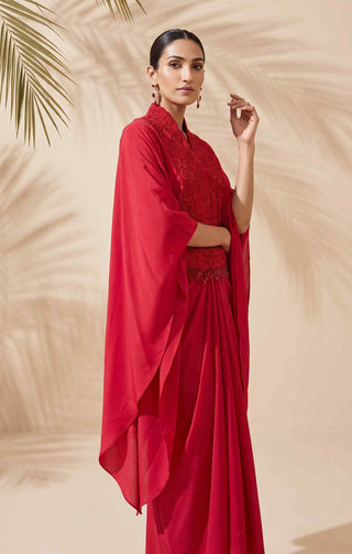 Maribel maroon kaftan top and dhoti set