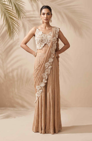 Delphine gold sharara sari with blouse