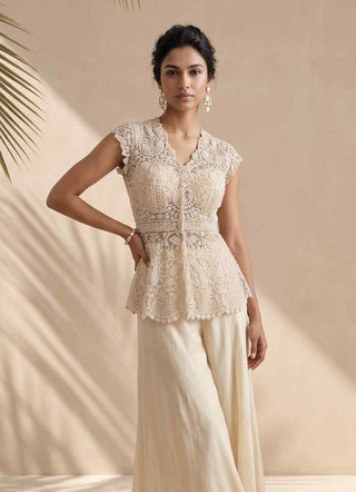 Amalie ivory peplum and palazzo set
