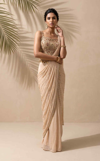 Esme ivory pre-stitched sari with blouse