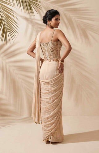 Esme ivory pre-stitched sari with blouse