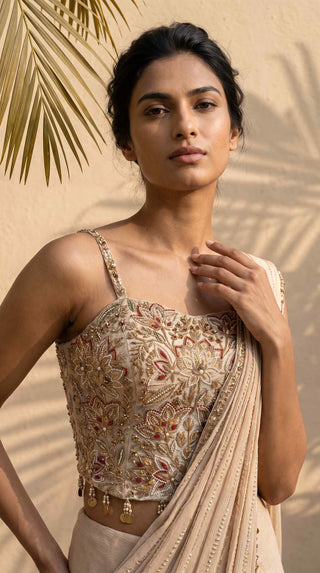 Esme ivory pre-stitched sari with blouse