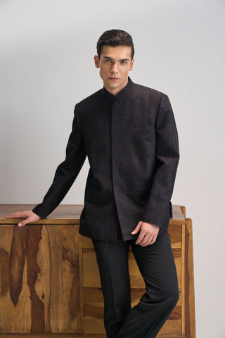 Oxidised purple lace embroidered bandhgala set