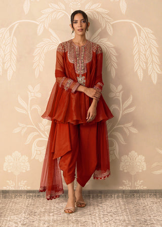 Rust orange surkh kurta salwar set