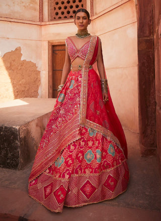 Hot Pink Chanderi Lehenga Set by Aditi Gupta available on Indiaspopup.com