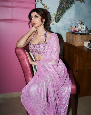 Pink mystic draped sari and blouse