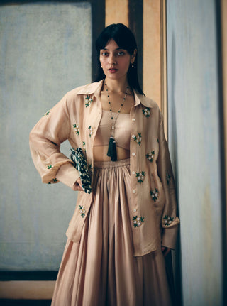 Nude izumi shirt with skirt and bustier