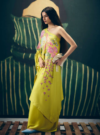Yellow natsu one shoulder top with pants