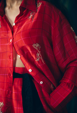 Red dena shirt with pants