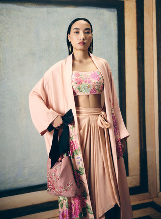 Pink bara blouse with skirt and jacket