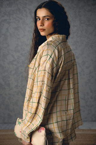 Ivory nori shirt with shorts and bustier
