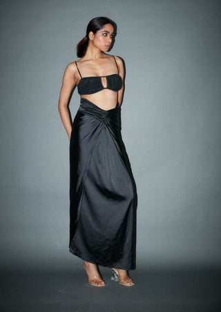 Itrh-Anastasia Black Draped Skirt And Cape Set-INDIASPOPUP.COM