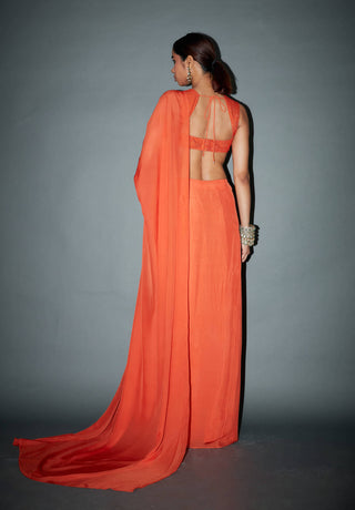 Itrh-Maddeline Orange Draped Sari And Blouse-INDIASPOPUP.COM