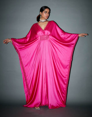 Itrh-Lauran Satin Fuchsia Kaftan-INDIASPOPUP.COM