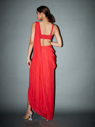 Itrh-Jaimie Red Crystal Draped Sari Skirt Set-INDIASPOPUP.COM