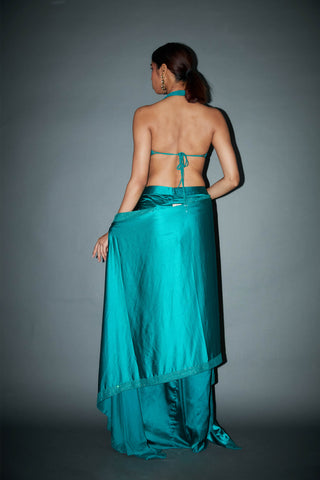 Itrh-Sabrinna Emerald Draped Skirt And Cape Set-INDIASPOPUP.COM