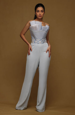 Shriya Som-Blue Drape Jumpsuit With Belt-INDIASPOPUP.COM