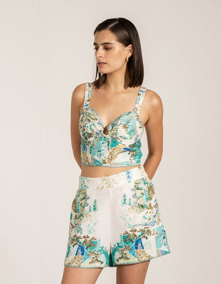 Orin teal glove bustier, jacket and shorts