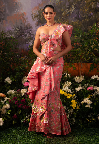 Pink dahlia sari and blouse